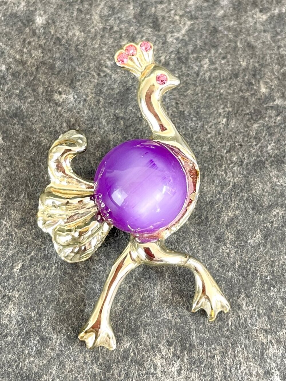 Moonglow Peacock Jelly Belly Brooch - Vintage 1950s–60s Figural Bird Pin